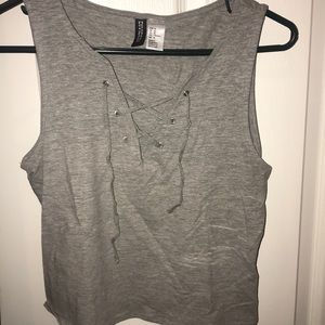 Light grey lace up tank top